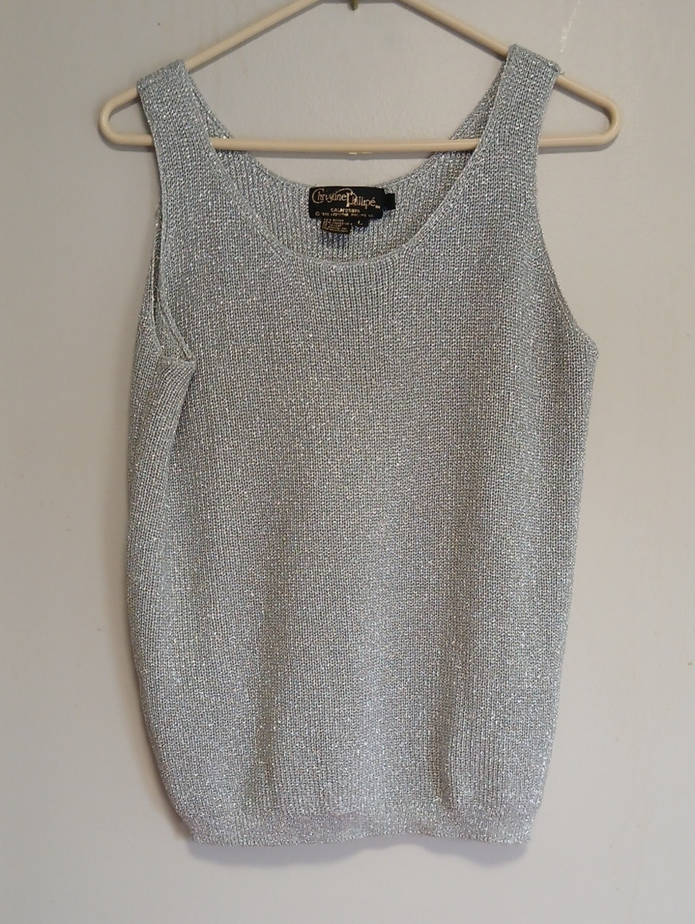 Christine Phillipe Silver Metallic Knit Tank Top